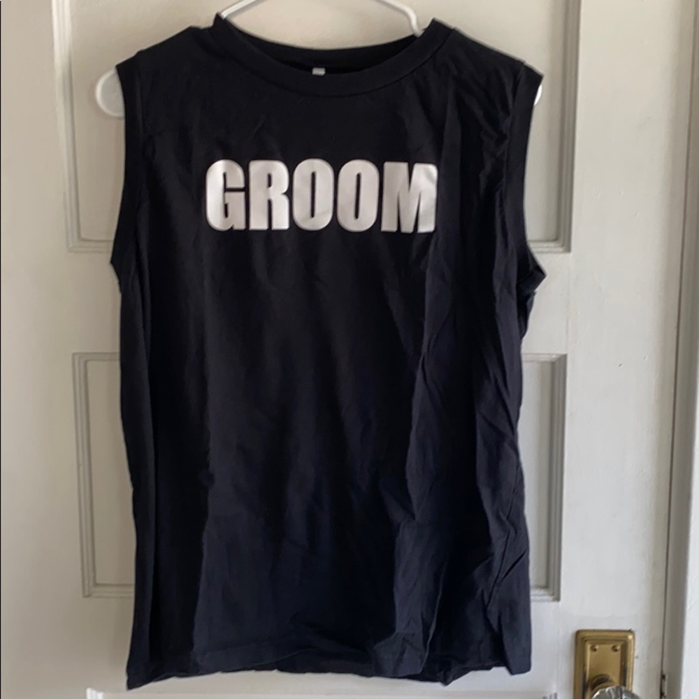 Groom men’s black and white small cotton tank top wedding gift novelty romantic